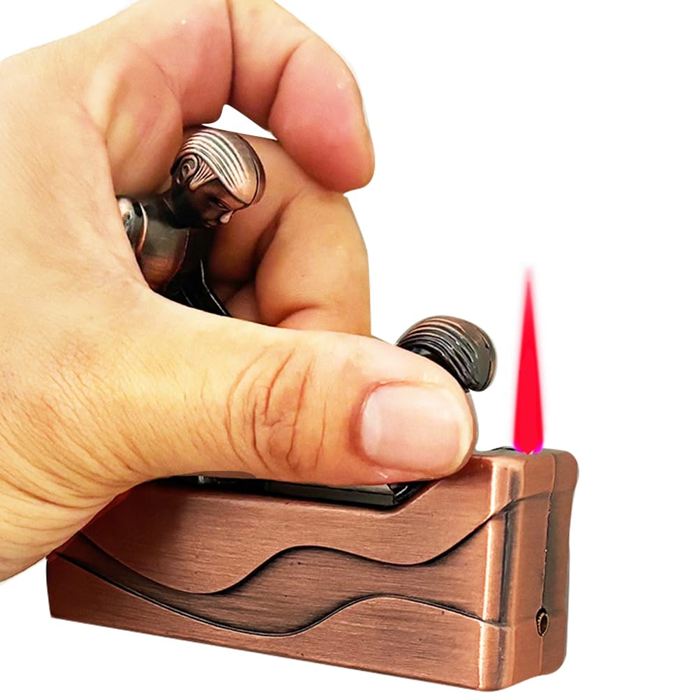 Metal Retro Red Bronze Windproof Butane Torch Lighter,Cool Refillable Lighters,Adjustable Jet Torch Flame,Grill BBQ Candle Camping(Without Gas) (q2)