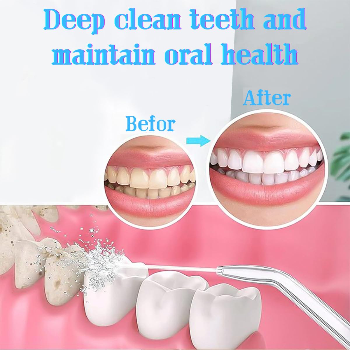 Irrigador dental con irrigador bucal, sin baterías y sin electricidad para limpieza oral y cuidado de aparatos ortopédicos (blanco 2)
