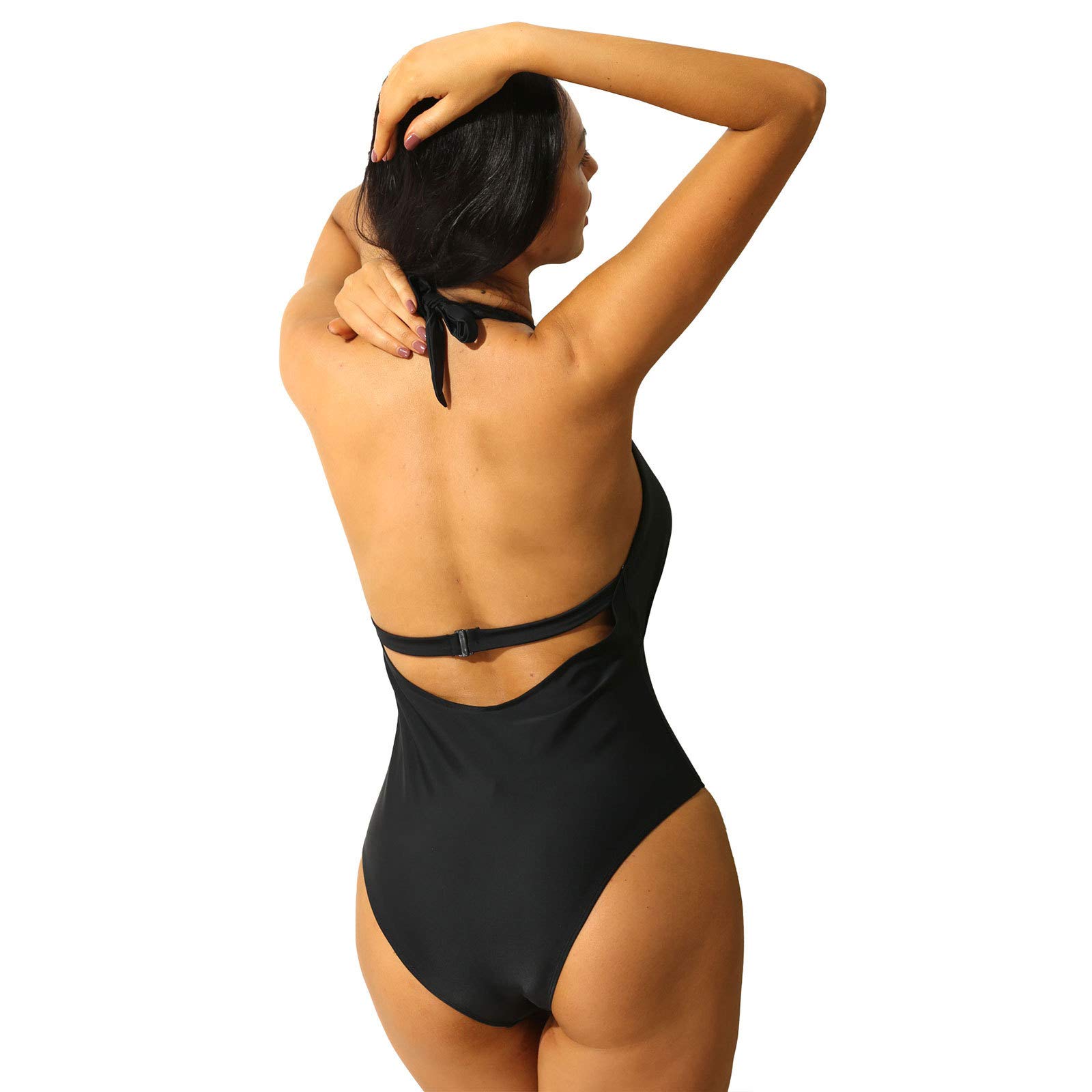 Amazon.co.jp: Women One Piece Halter Neck Plunge Backless
