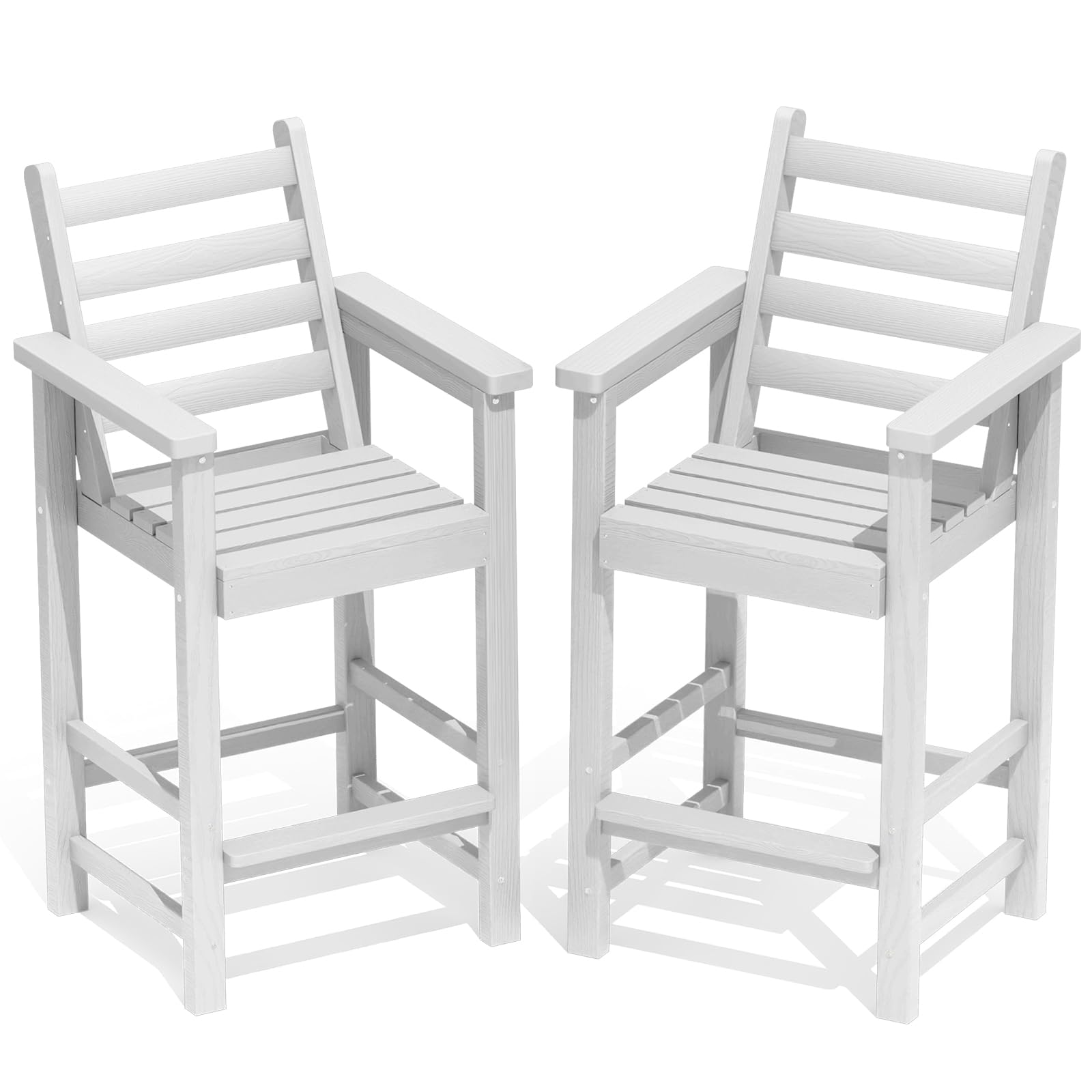 Tall Adirondack Chairs Set of 2, All-Weather Plastic HDPE Bar Height Barstools, Heavy-Duty Outdoor Patio Chairs with Armrests & Footrest for Balcony,
