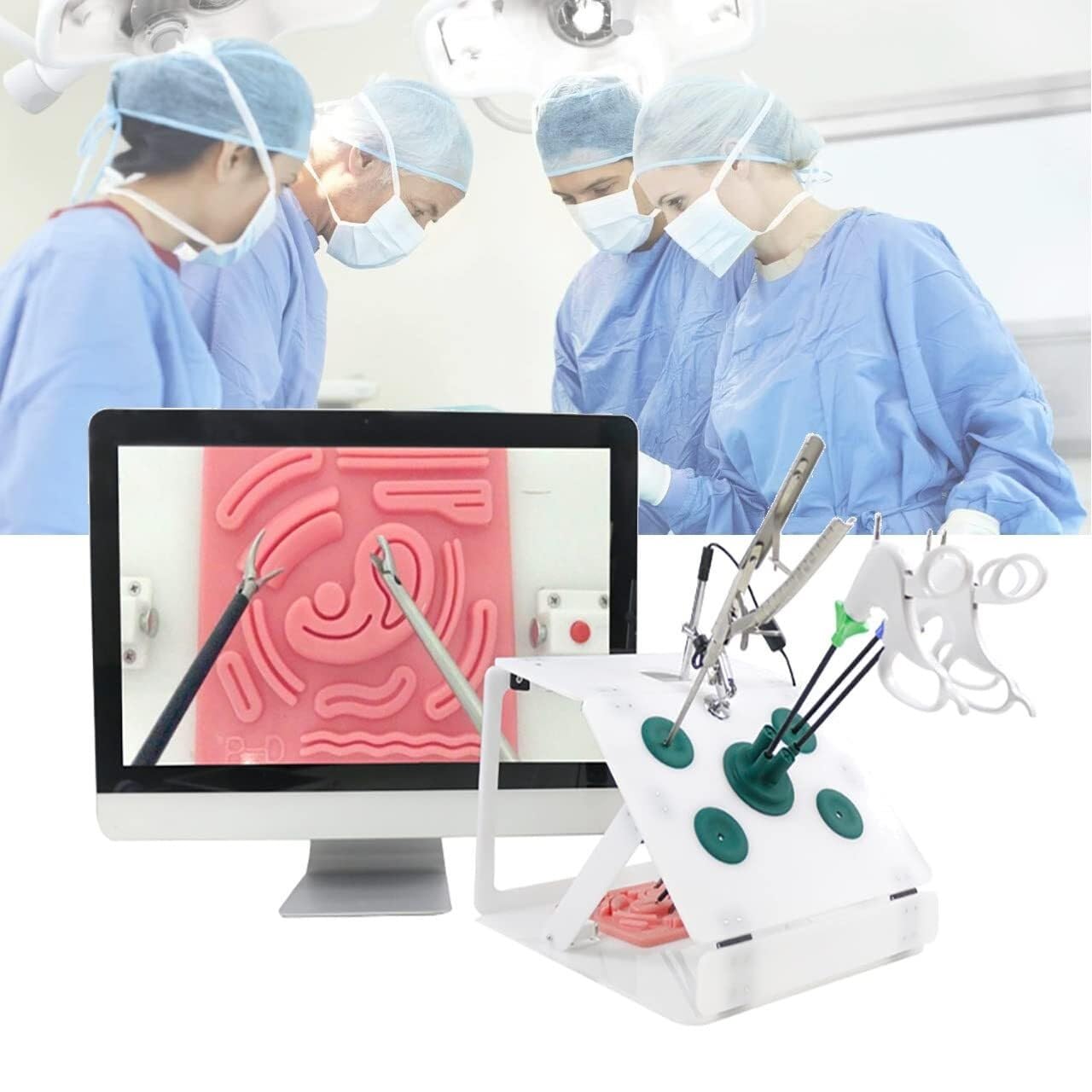 Medizinisches Trainingsset für Erwachsene: Laparoskopischer Chirurgie-Simulator, bestehend aus Simulatorbox, 5 Trainingsmodulen, 4 chirurgischen Instrumenten, einer HD-Kamera und einem Train