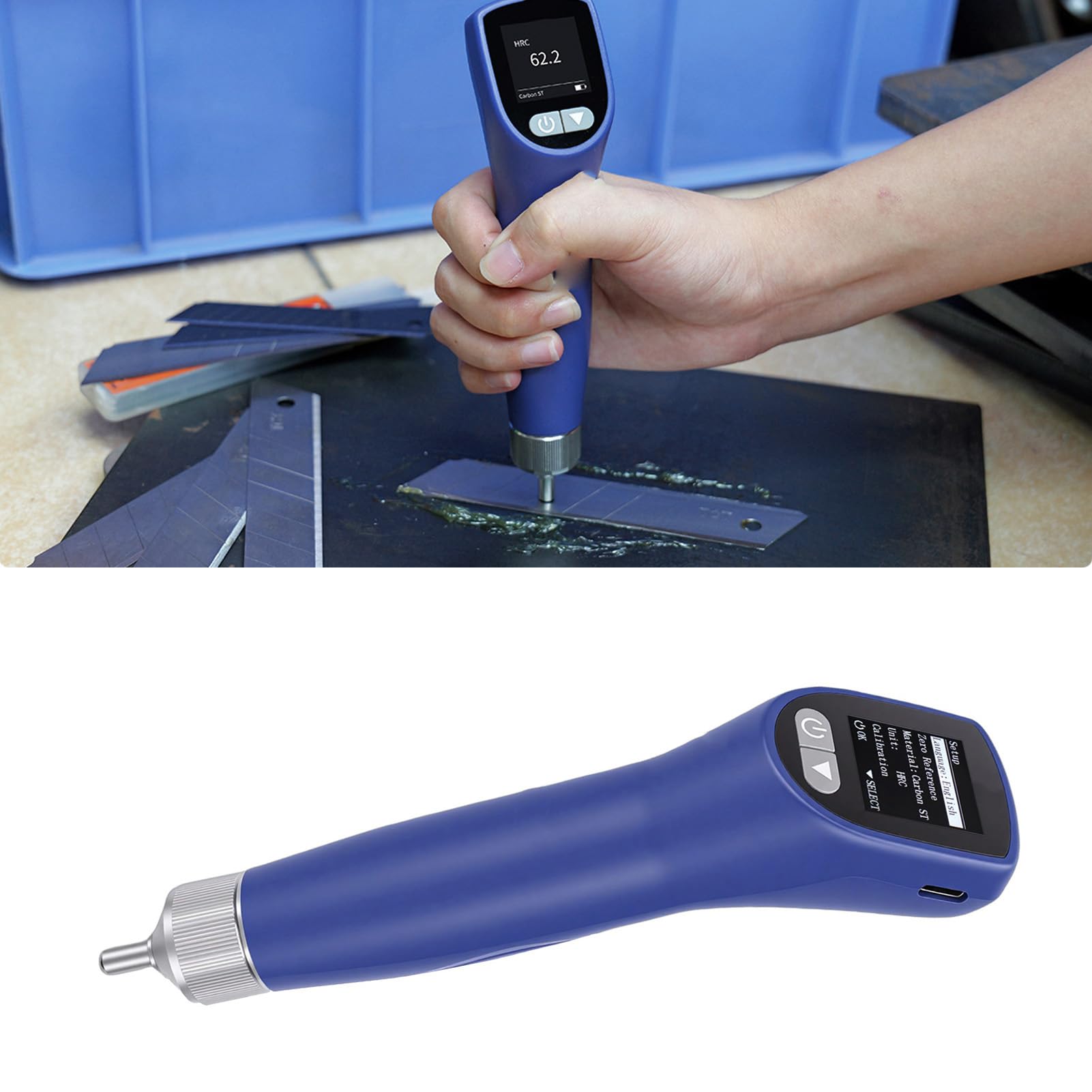 Fafeicy Durometro Ad Ultrasuoni, Durometro Digitale Portatile con Bilance HV HRC HRB HB, Doppie Testine e Spazio di Archiviazione Integrato, per Materiali Metallici e Pezzi Ultrasottili