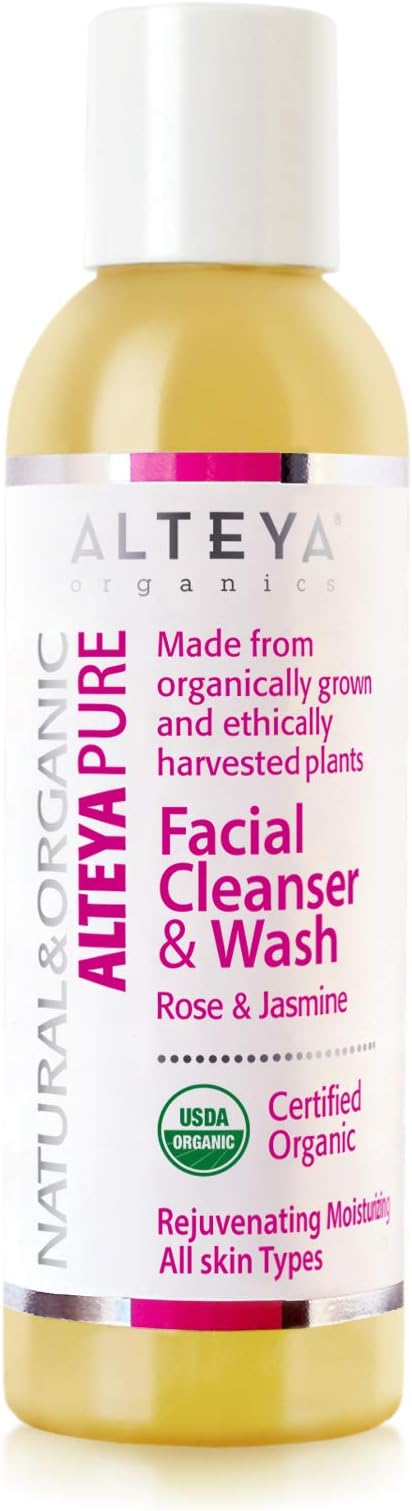 Alteya Organic Facial Cleanser & Wash 150ml - Rose and Jasmine - USDA Certified Organic 100% Biodegradable Soap - Natural Vegan Liquid Face Cleanser - for All Skin Types