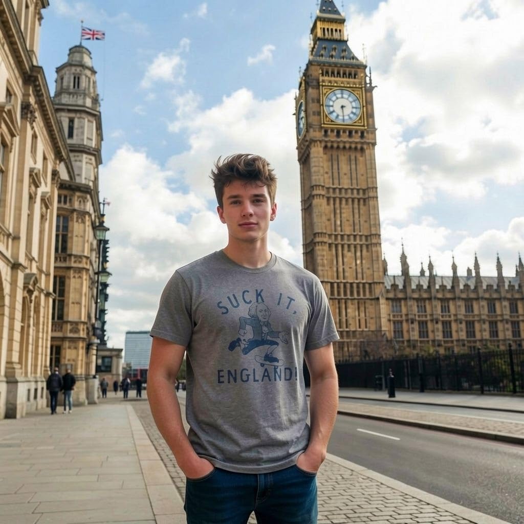 Mens Suck It England T Shirt Funny Fourth of July George Washington Skateboarding Tee for Guys