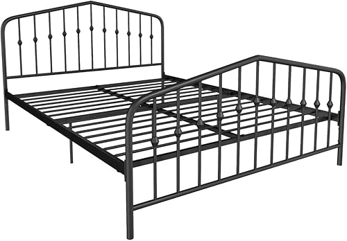 Miniatura 19 de Novogratz Bushwick - Cama de metal moderna, cabecero y pie de cama ligeramente triangulares con husillos insertados, altura de base ajustable para