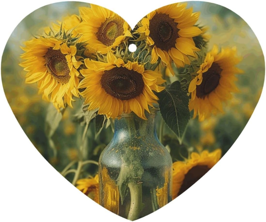 Car Air Fresheners Cards Set of 4 Pieces,Bottle of Sunflowers Mirror Pendant Hanging Scented Cards for Wardrobe Bathroom Long-Lasting Auto Aromatherapy Tablets Gifts Car Rearview