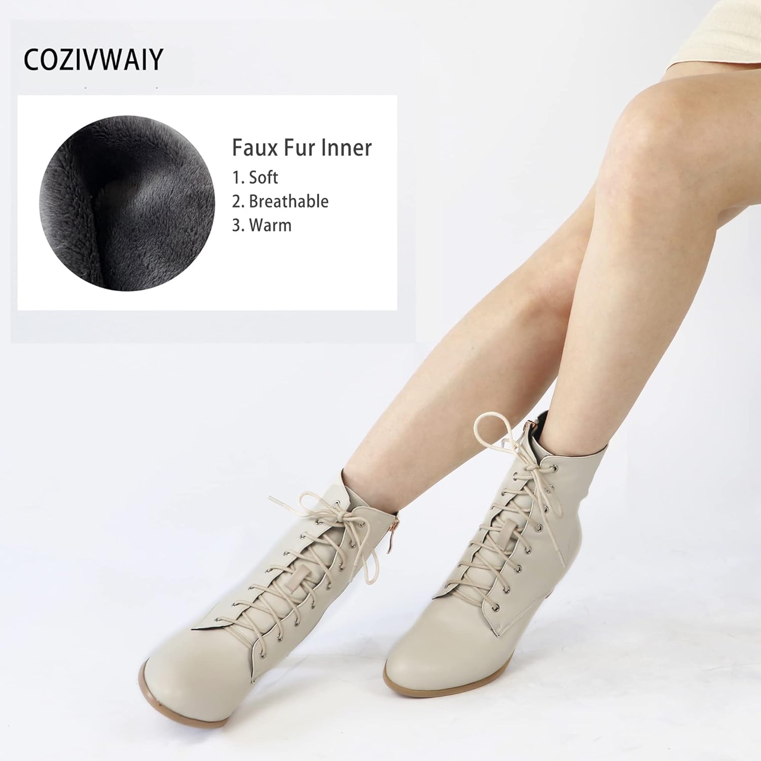 Cozivwaiy Women Vintage Victorian Boots 70s Lace up Ankle Boots Mid Heel Witch Granny Booties Costume Shoes Cone Heel Zipper Almond Toe - Image 7