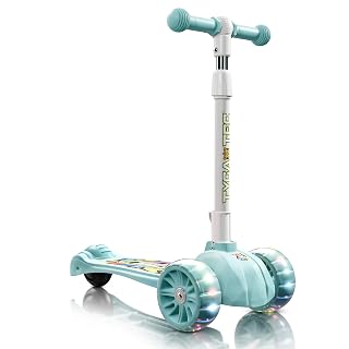 Tygatec Zoomer 3 Wheel Kids Scooter for Year 5 to 14, LED Magic Wheels, Smart Kick Scooter with Foldable & Height Adjustable Handle for Baby Boys and Girls with Foot Brakes (Blue)