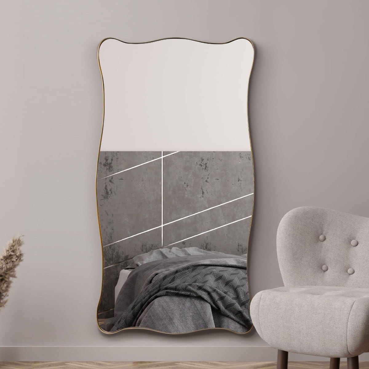 MirrorOutlet The Fluctus - Gold Metal Wavy Tray Frame Rectangular Wall Mirror 71" X 39" (180CM X 100CM) Silvered Mirror Glass. Extra Large