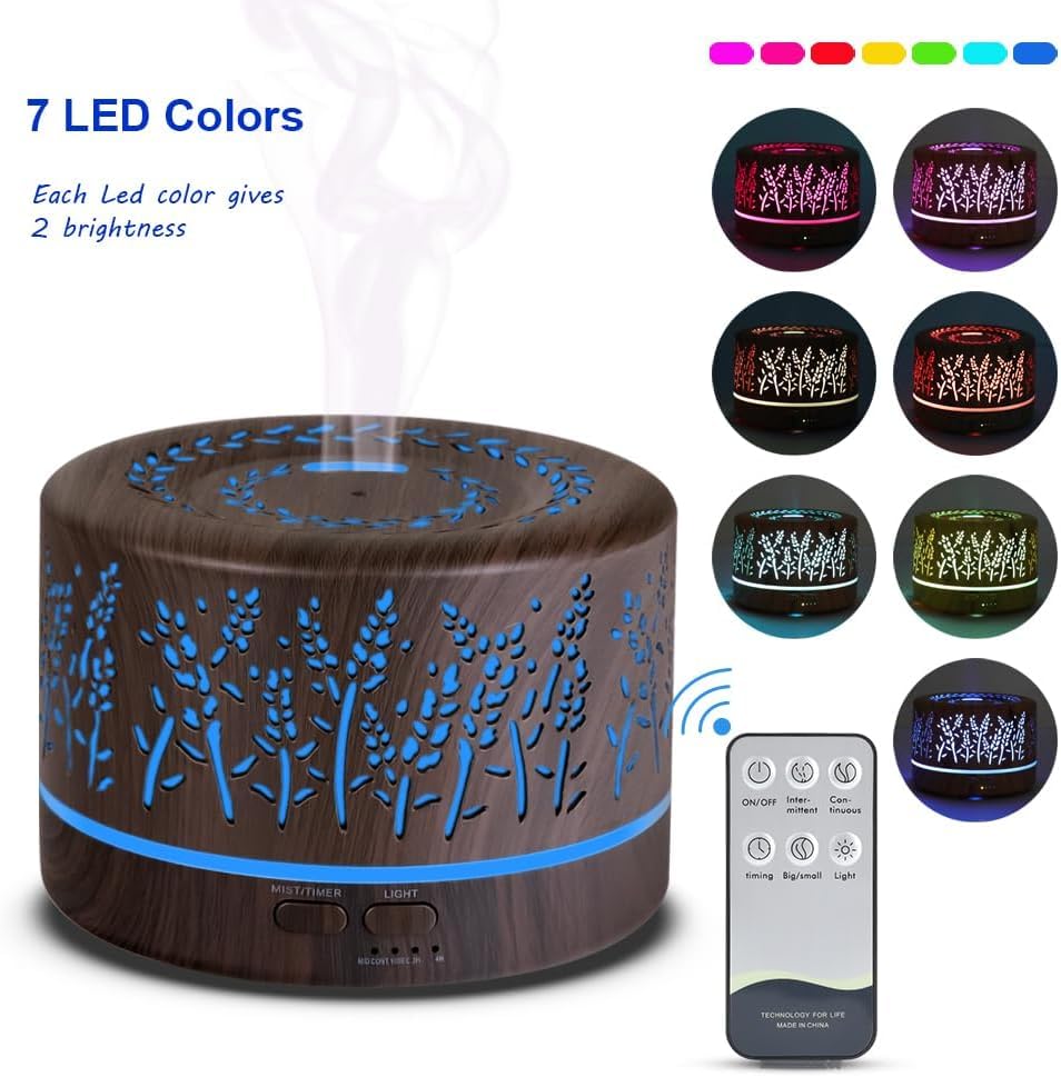 500ml luchtbevochtiger, Aromadiffuser 500ml oil diffuser, aromatherapie diffuser ultrasone voor etherische oliën, BPA-vrij, voor thuis, slaapkamer, kantoor, yoga - Afbeelding 3
