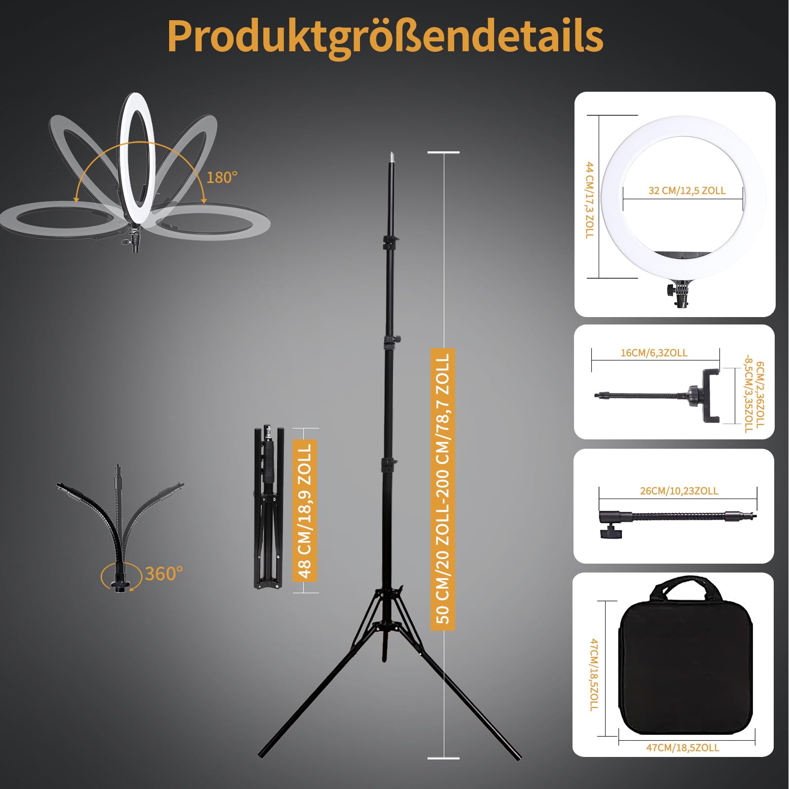 18 Zoll LED Ringlicht mit Stativ, 38 W 3200-5600K Dimmbare, für Beauty-Fotografie, YouTube TikTok, Make-up, Selfie, Porträt, Tattoo, Augenbrauen