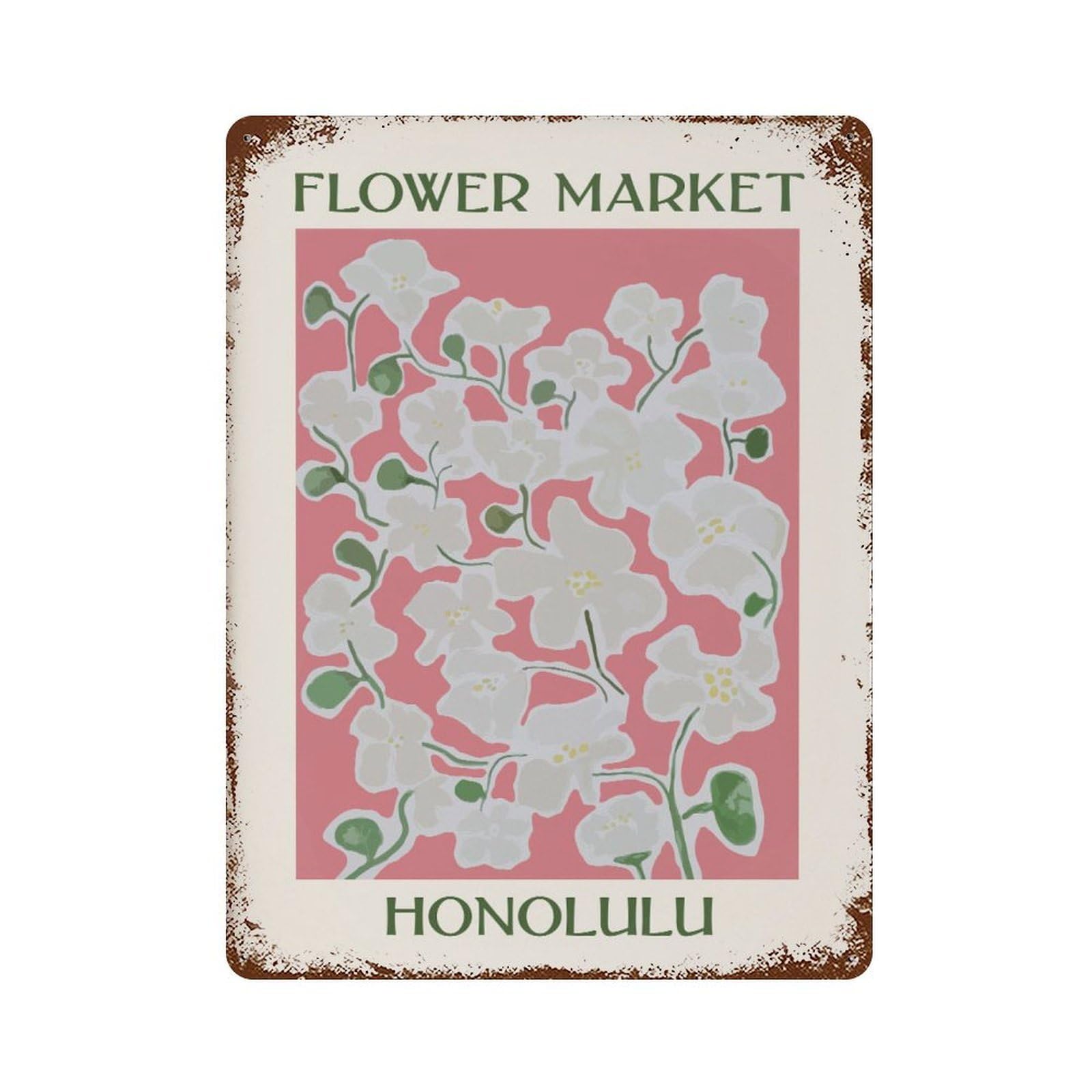 xiaoxiaoshen Honolulu Flower Market Botanical Wall Decor Art Metal Tin Poster Modern Home Decor Art Home Bar Shop Decorations Vintage Sign 40x30cm