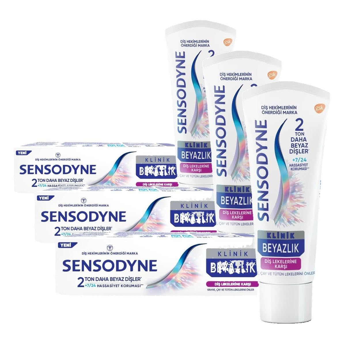 Sensodyne Klinik Beyazlık Diş Lekelerine Karşı Diş Macunu (3 paketi)