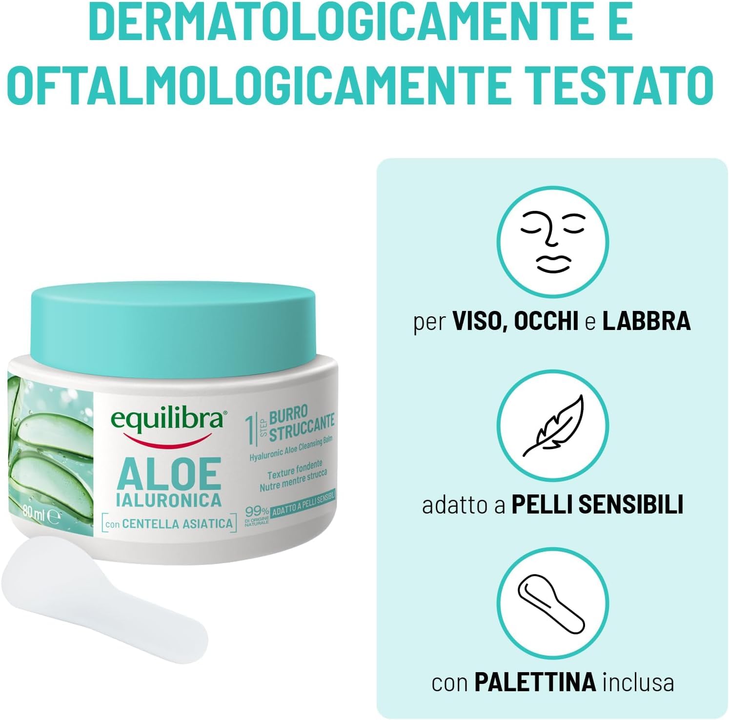 Equilibra, Aloe Ialuronica Burro Struccante Viso, con Burro di Aloe, Acido Ialuronico e Centella Asiatica, Doppia Detersione, Adatto a Pelli Sensibili, Clinicamente Testato, 80ml