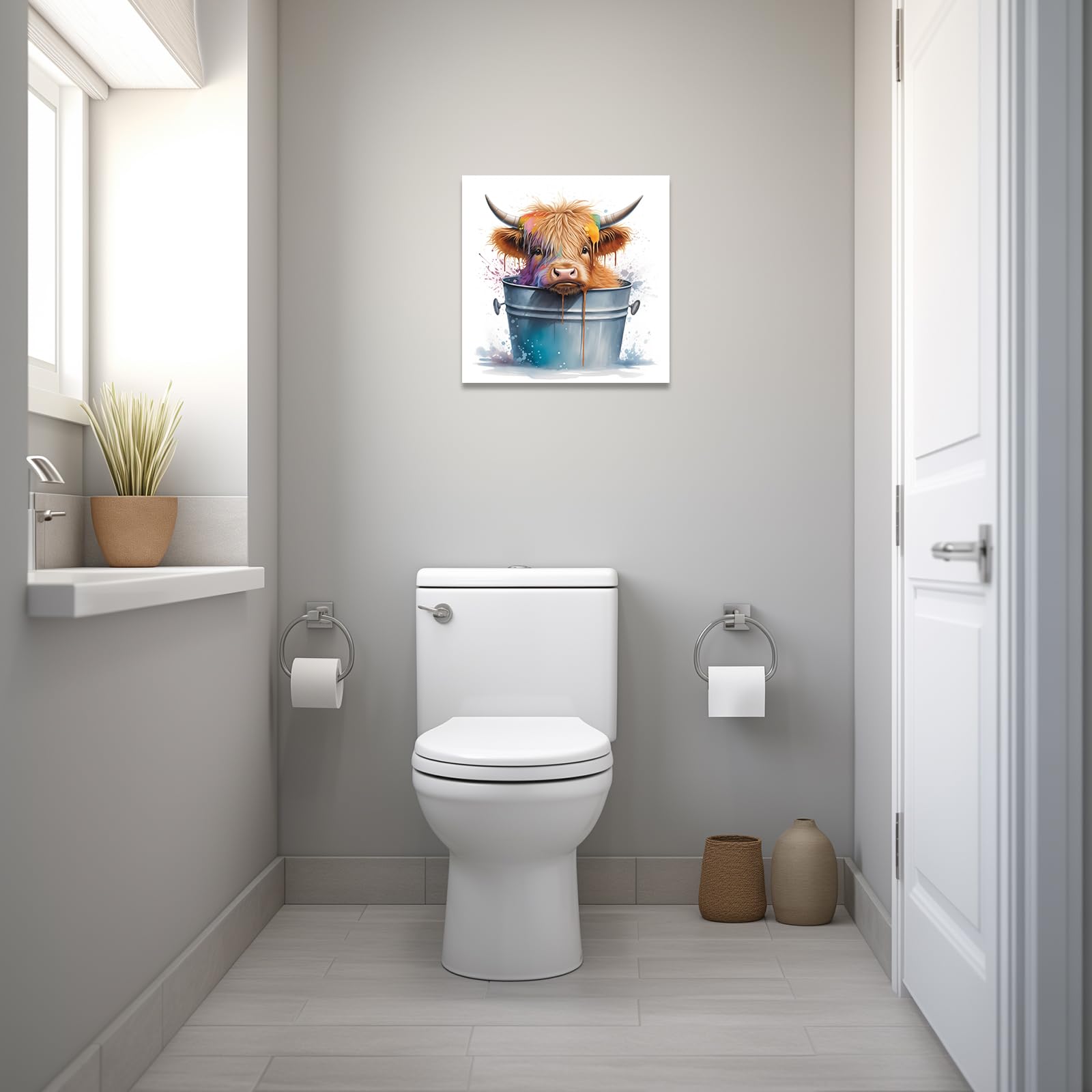 Asciugamani Da Bagno Con Mucca Highland - Decorativi 41x61cm Tessuto Waffle