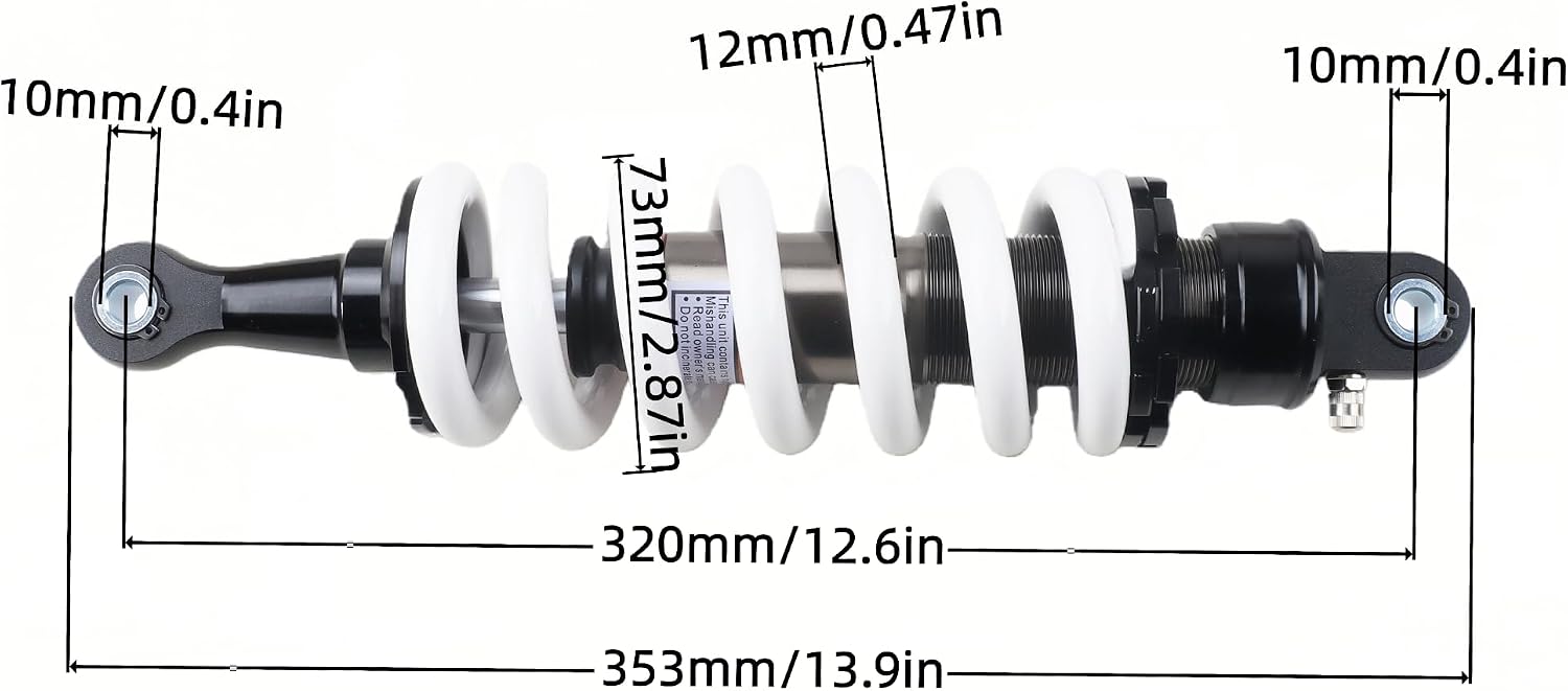 320mm 12.6" Rear Shock Absorber 12mm Heavy Duty Spring Suspension Fits For Honda Yamaha Suzuki 70cc–200cc ATV Quad Go Kart Scooter Dirt Bike Motorcycle Universal Rear Shock