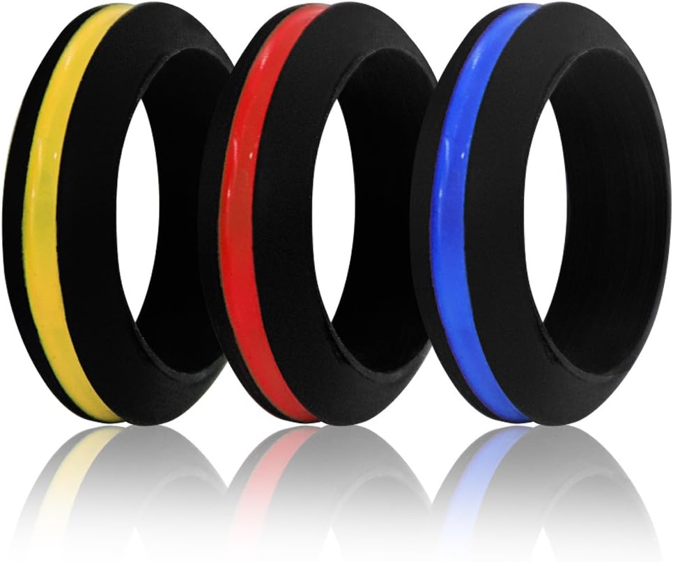 YC Hongda Women Men Silicone Wedding Ring Bands, 6 MM Premium Medical Grade Silicone Ring for Indoor & Outdoor Exercise,Kitchen, Baby Caring-3 Colors/set