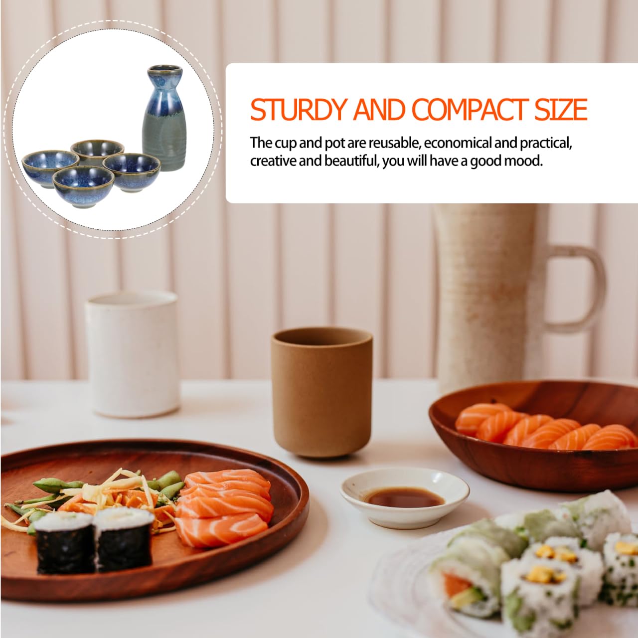 DOITOOL Set Sake Giapponese Ceramica 4 Tazze E 1 Bottiglia Per Sakè 4.72X1.57In Elegante Completo Per Bere Sake in Casa Ristorante E Regalo Festa