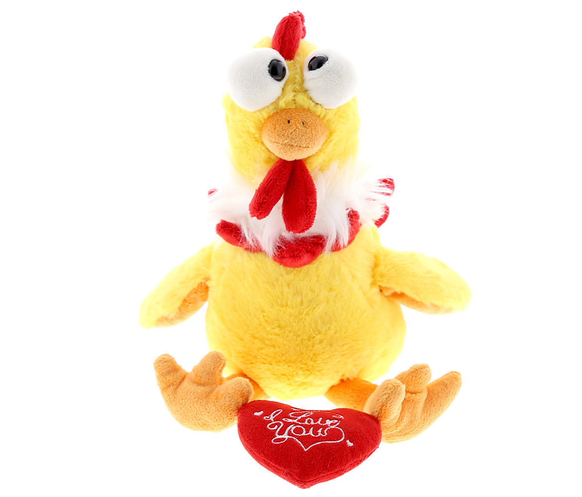 DolliBu I Love You Rooster Plush - Personalized Stuffed Animal With Red Heart For Valentine's Day