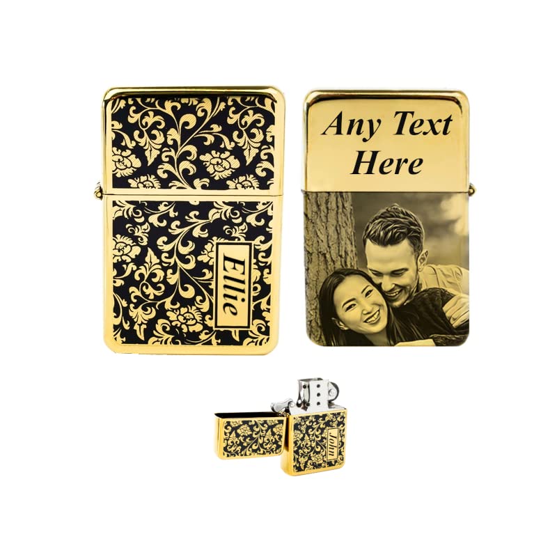 Sponsored Ad – Luxury Golden Personalised Photo & Name Engraved Lighter Gift Set (Gold Black)