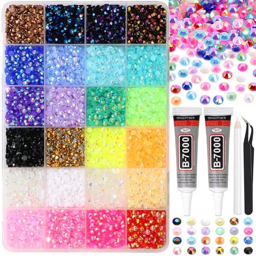 Image of RODAKY 30000PCS Resin Jelly Rhinestone 4mm Flatback Crystal Gems AB Color Rhinestones Bedazzling Kit with 2PCS 10ml B7000 Jewelry Glue Tweezers Pen Making Kit for DIY Craft Clothing Shoes Nail Decor