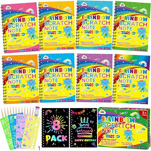 ZMLM Scratch Art Party favorece: 8 Pack Rainbow Scratch Art Notebook Bulk Scratch Paper Art Craft Gift para niños de 3 a 12 años de edad Girl Boy Birthday Gift Supplies