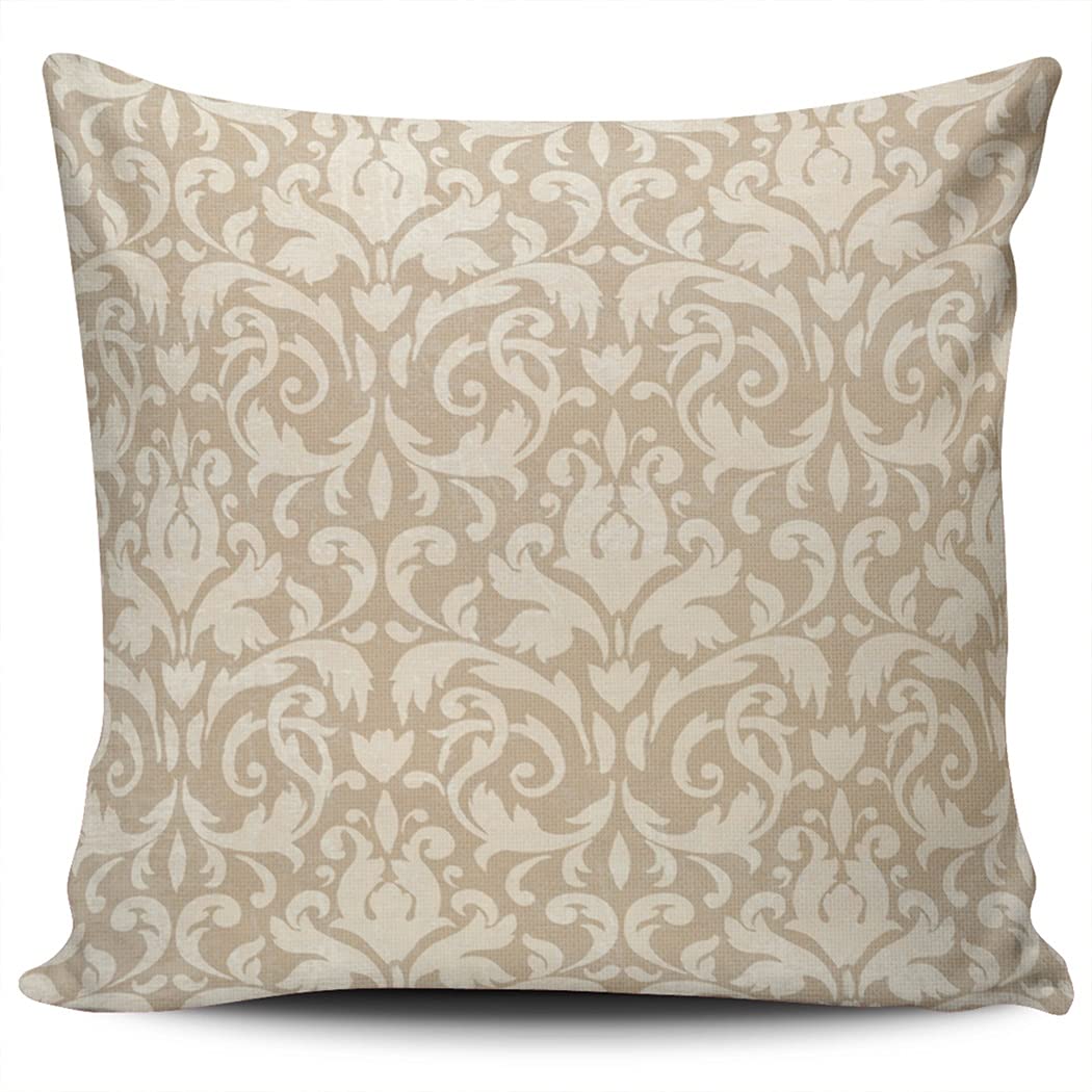 XIUBA Throw Pillow Covers Case Beige Classic Damask Decorative Pillowcase Cushion Cover 16X16 inch Square Size Double Sided