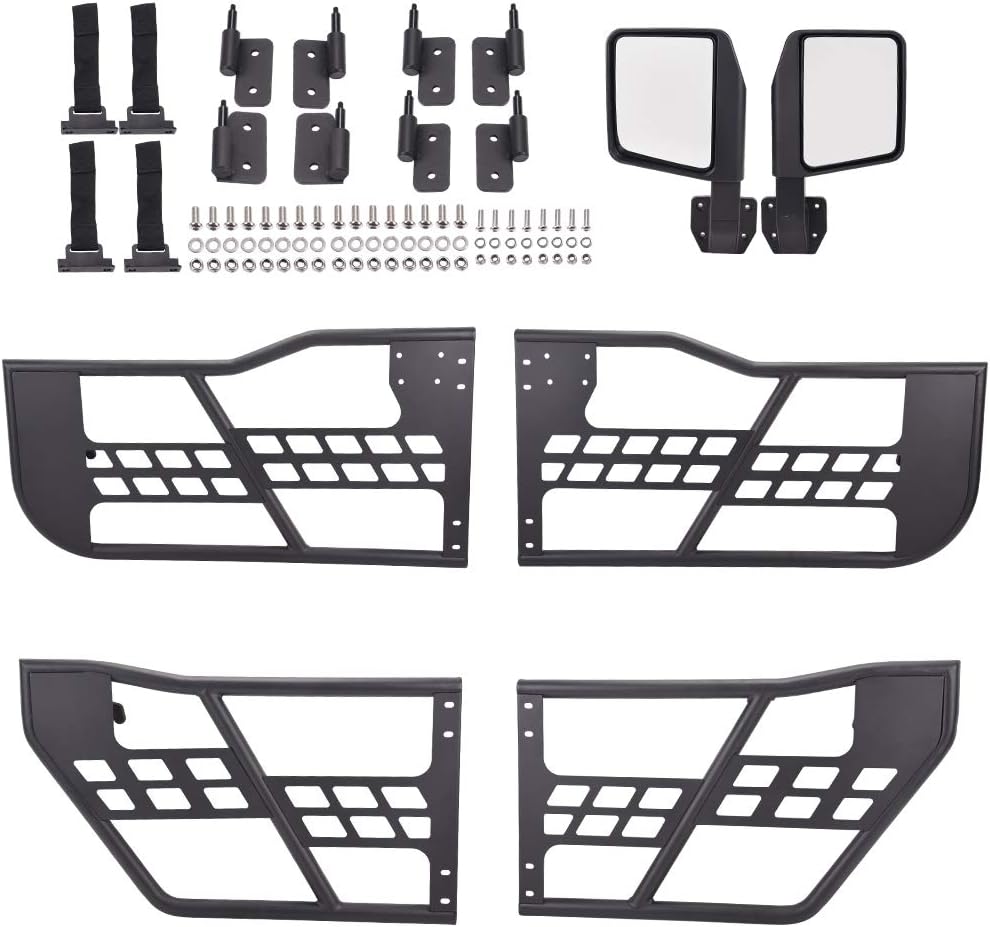 GRAND ORANGE Front & Rear Tube Doors, Compatible with Jeep Wrangler JK Unlimited 4 Doors 2007-2018, Steel Textured Black Tubular Doors With Side View Mirror (Hardware Included)