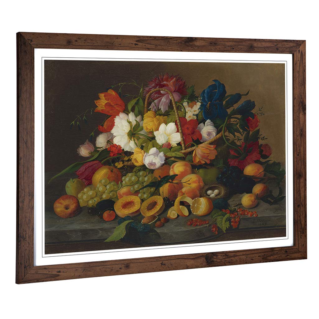 Big Box Art Framed Print of Severin Roesen Still Life Flowers No.2 Design | Wall Art Picture | Home Decor for Kitchen, Living Room, Bedroom, Hallway, Walnut, A2 / 24.5x18 Inch / 62x45cm