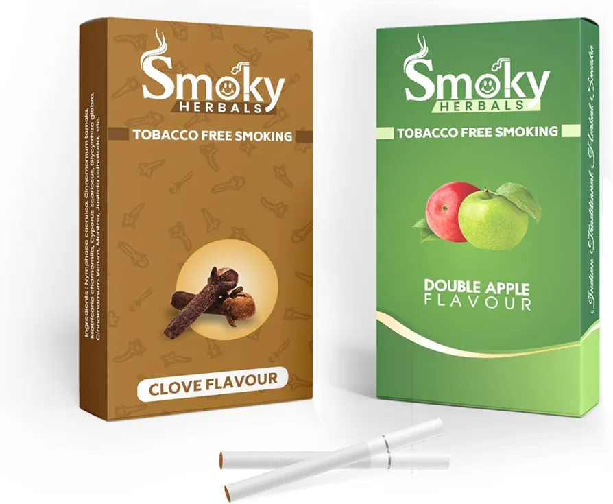 Smoky Herbals Pack of 2 Flavours 100% Tobacco & Nicotine Free Cigarette - 10 Sticks x 2 (DOUBLE APPLE/CLOVE)
