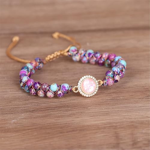 Miniatura 2 de Pulsera de cuerda trenzada con cuentas de piedra natural púrpura en capas, ajustable, curación, chakras, yoga, meditación, para mujeres y hombres,