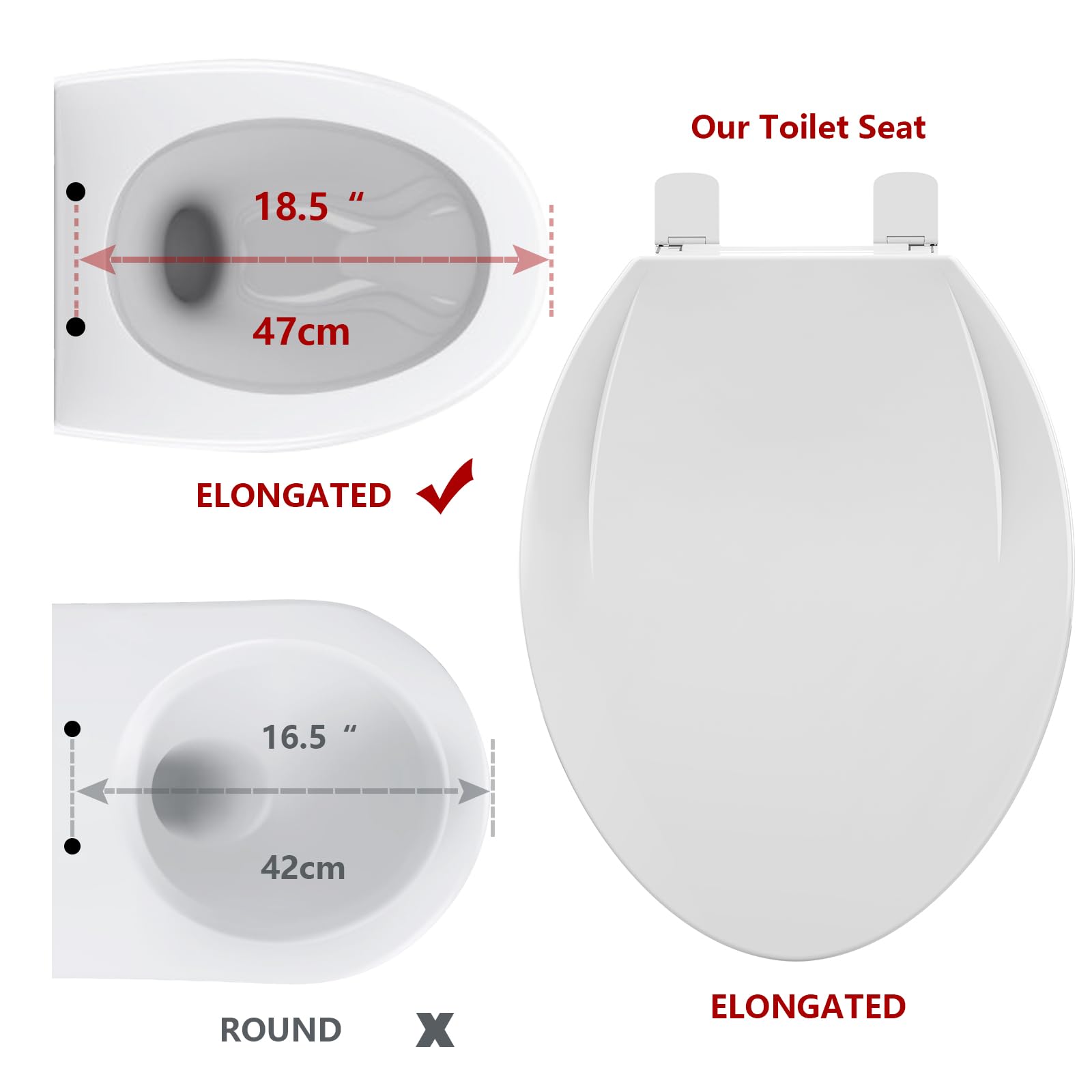 Asiento de inodoro alargado, asiento de inodoro con asiento para niños pequeños, asiento de inodoro para entrenamiento de orinal alargado para adultos y niños, con cierre suave, fácil de instalar y