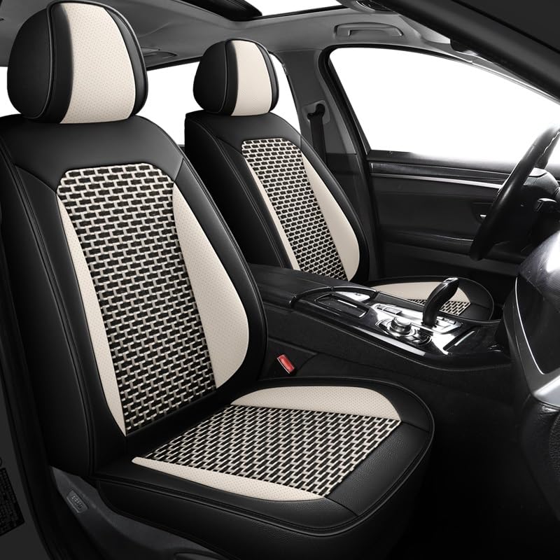 Housse de siège auto cuir PU premium rembourrée ensemble complet noir et blanc