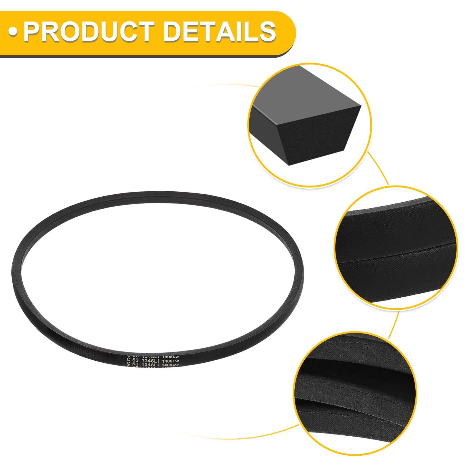 uxcell C53 Drive V-Belt 53 Inch (1346mm) Inner Circumference x 22mm Width x 14mm Height, Rubber V Belt for Power Transmission — Amazon image 4