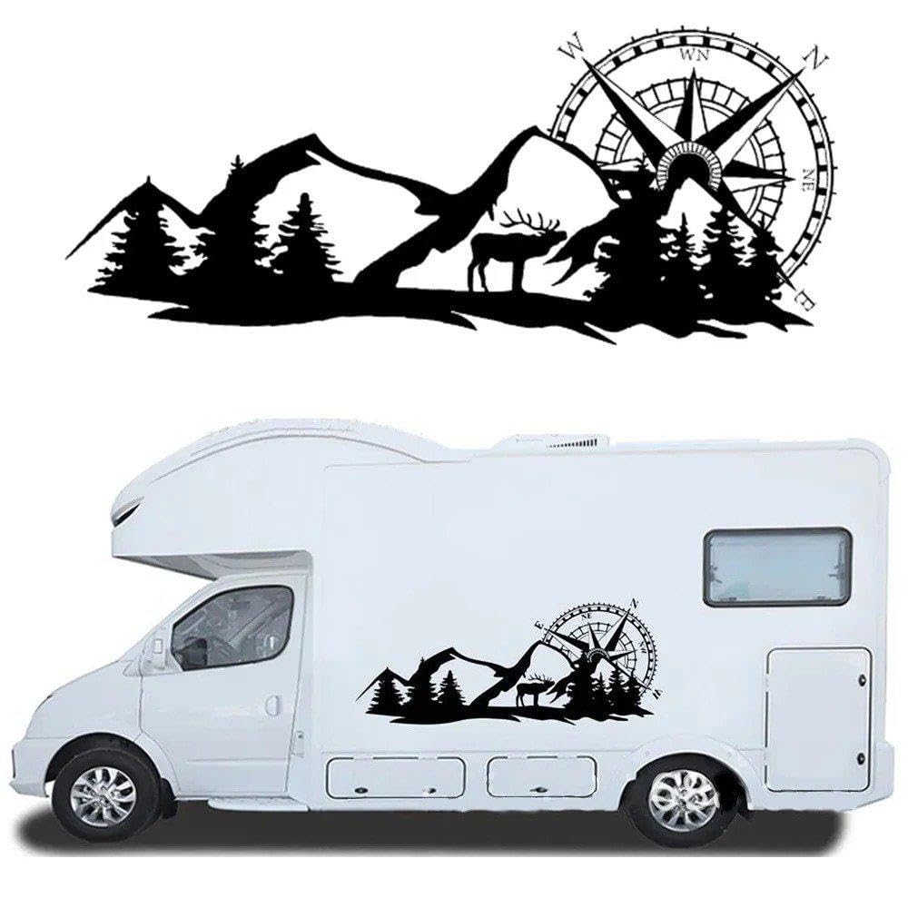 Decalcomanie per Auto Adesivi per Auto con Grafica Forest Mountain per Camper Van per Cavalli Caravan RV Camper Van Body Decor Decalcomanie in Vinile(Glossy Yellow,100cm x 42cm)