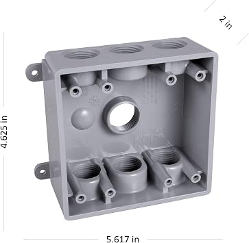 BELL PDB77550GY Two-Gang Weatherproof Box Seven 1/2 in. or 3/4 in. Threaded Outlets, 2 in, Gray