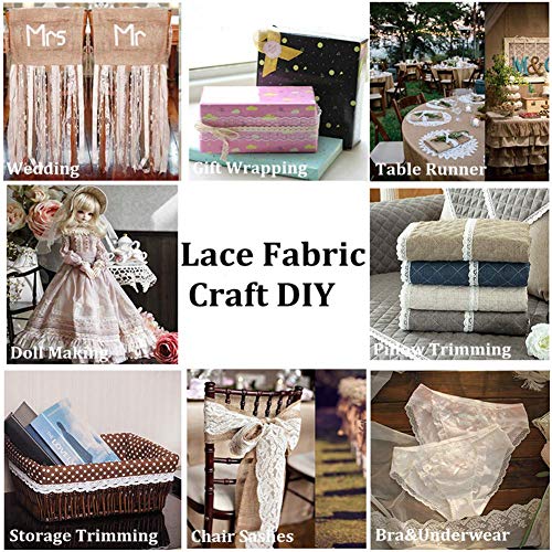 5 Yards Forget-Me-Not Floral Lace Ribbon Stretchy Embroidered Tulle Lace Trimming Fabric For Hair Accessories Sewing Crafts Wedding Party Decorations (Beige) #TOP5