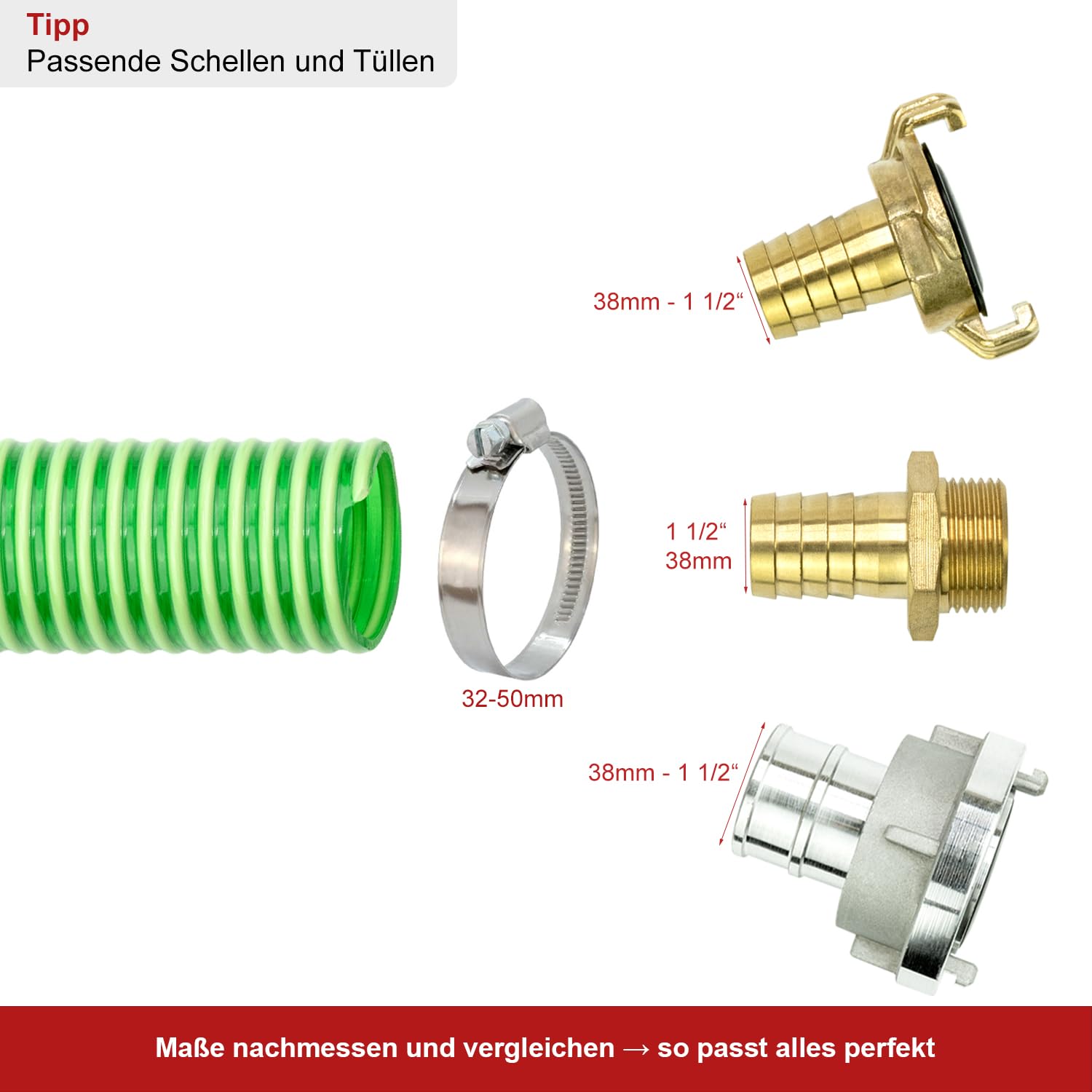 FLEXTUBE GR Ø 38mm (1 1/2 Zoll) Länge 25m PVC Schlauch, Spiralschlauch, Saugschlauch mit Hart PVC Spirale, grün transparent