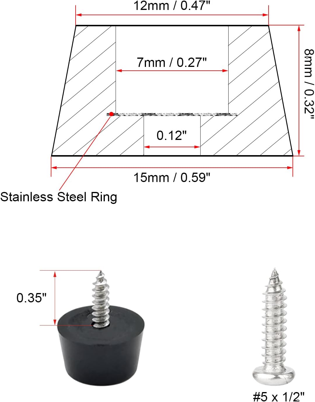 ABINLIN Rubber Feet for Cutting Board Non Slip - 200 Pcs Small Rubber Feet with 304 Stainless Steel Screws, Cutting Board Feet for Furniture, Electronics, (0.6"" W x 0.3"" H), Black