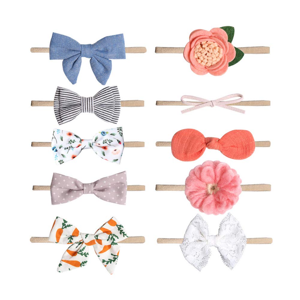 Baby Headbands, Super Soft Stretchy Baby Headwrap Baby Turban with Bow Knot, Multicolor Hairband for Newborn Infant Baby Girls, Baby Toddler Hair Band 10 Pcs
