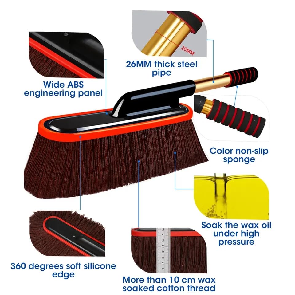 Image of DETACHI Microfiber Car Duster with Extendable Handle and Wax Treated Cotton Strands:Scratch Free, Lint Free Cleaning Tool for Wet & Dry Dusting, Polishing, Washing for Bike, Car, Truck, Office-Brown