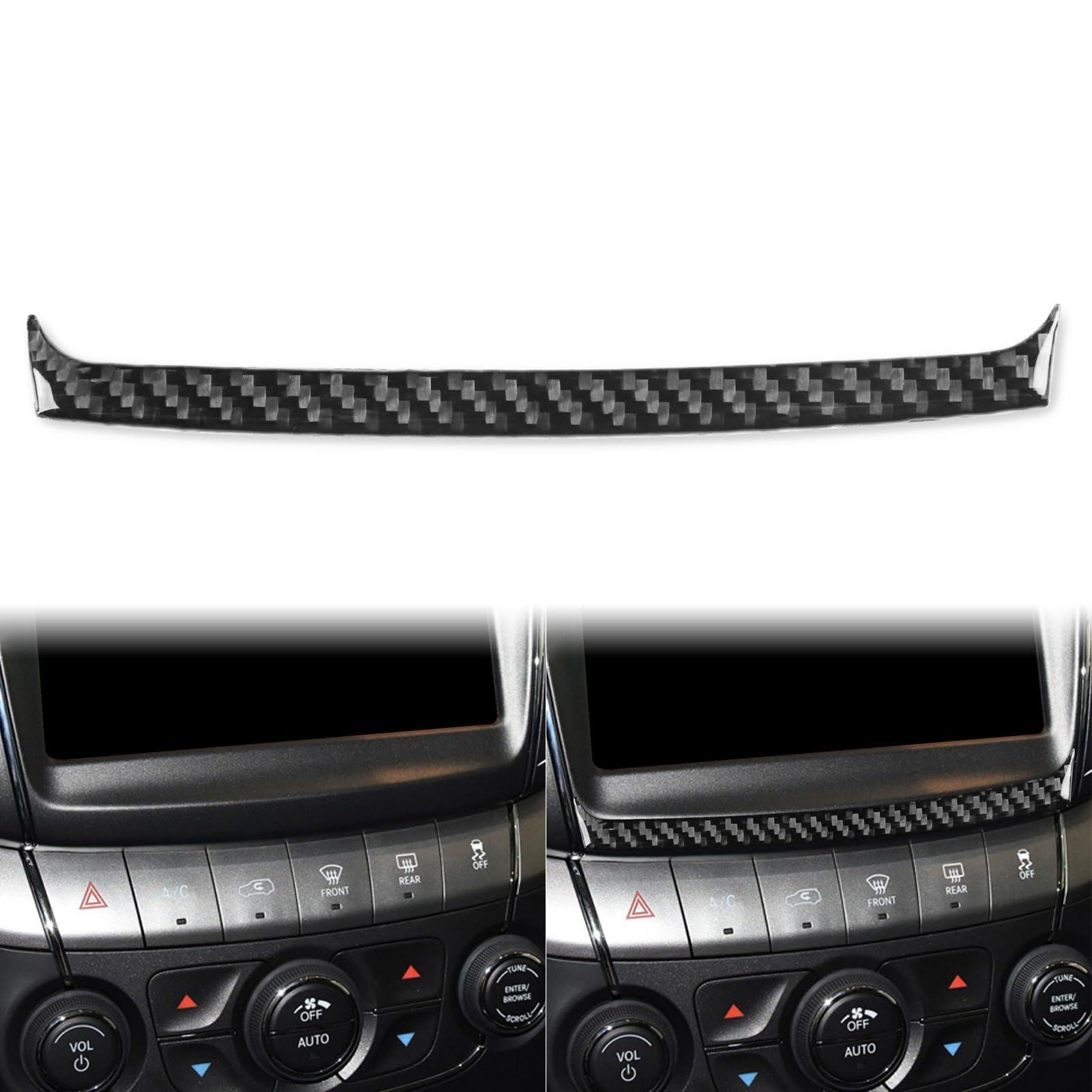 Auto Center Console Multimedia Screen Lower Trim Strips Panel Sticker Compatible with Dodge Journey 2011 2012 2013 2014 2015 2016 2017 Real Carbon