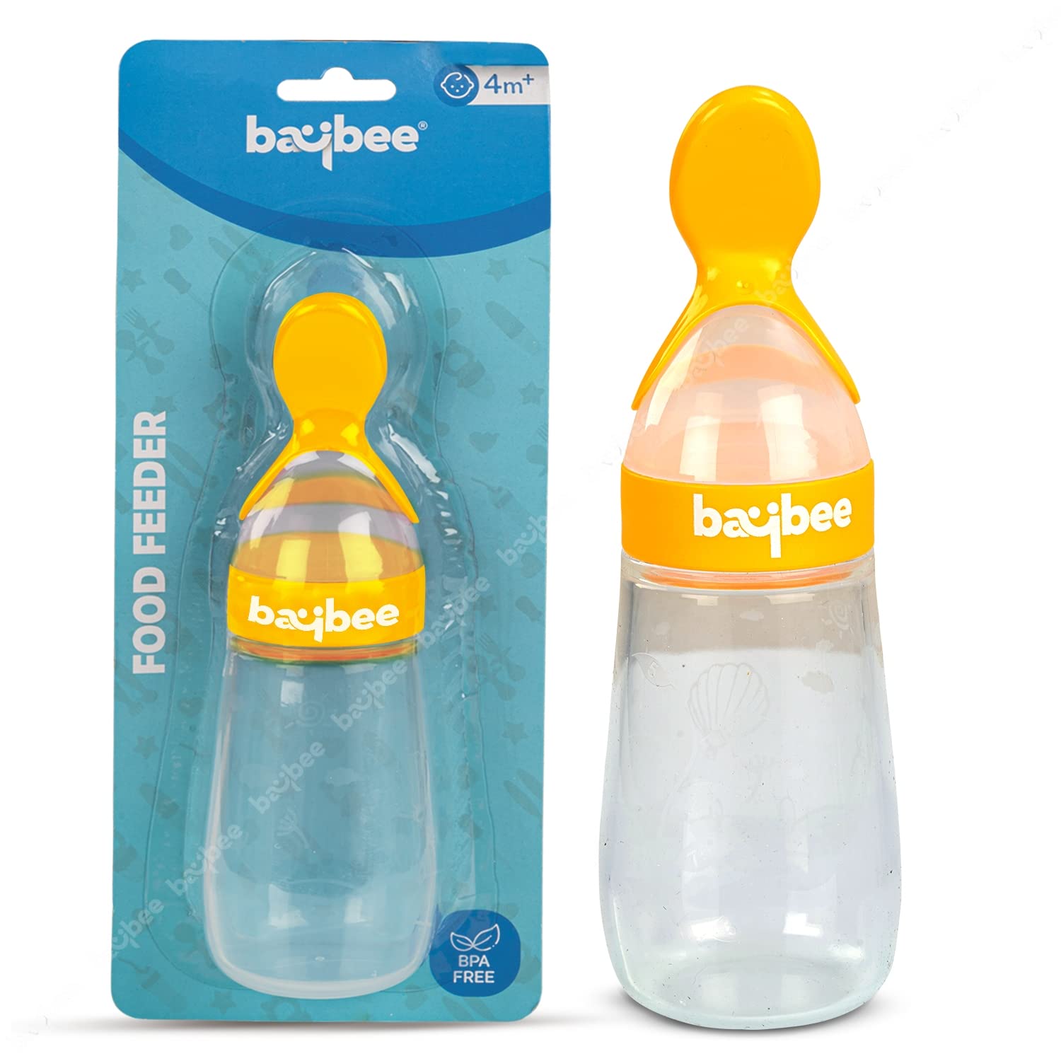 Baybee Silicone Food Feeder, Anti-Colic & BPA Free Squeeze Feeder Bottle with Spoon for Semi-Solid Food for Infants | Baby Squeeze Food Feeder for Baby 3+ Months (Yellow)-image-24