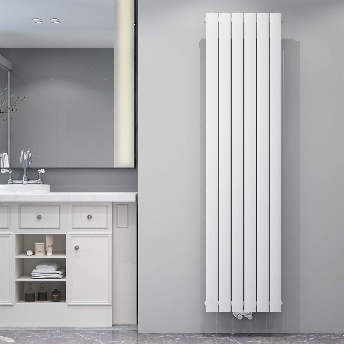 ELEGANT Radiador de panel vertical 1800 x 465 mm de una capa, blanco, con conexión central, radiador de baño, radiador vertical, diseño plano