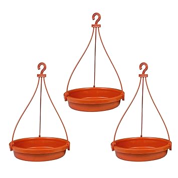 Bird Water Feeder for Hanging Balcony and Window Bird Water Bowl Plastic Dish for Sparrow, Hummingbird, Kingfisher, Pigeon and Other for Birds (Orange - 3 Piece)