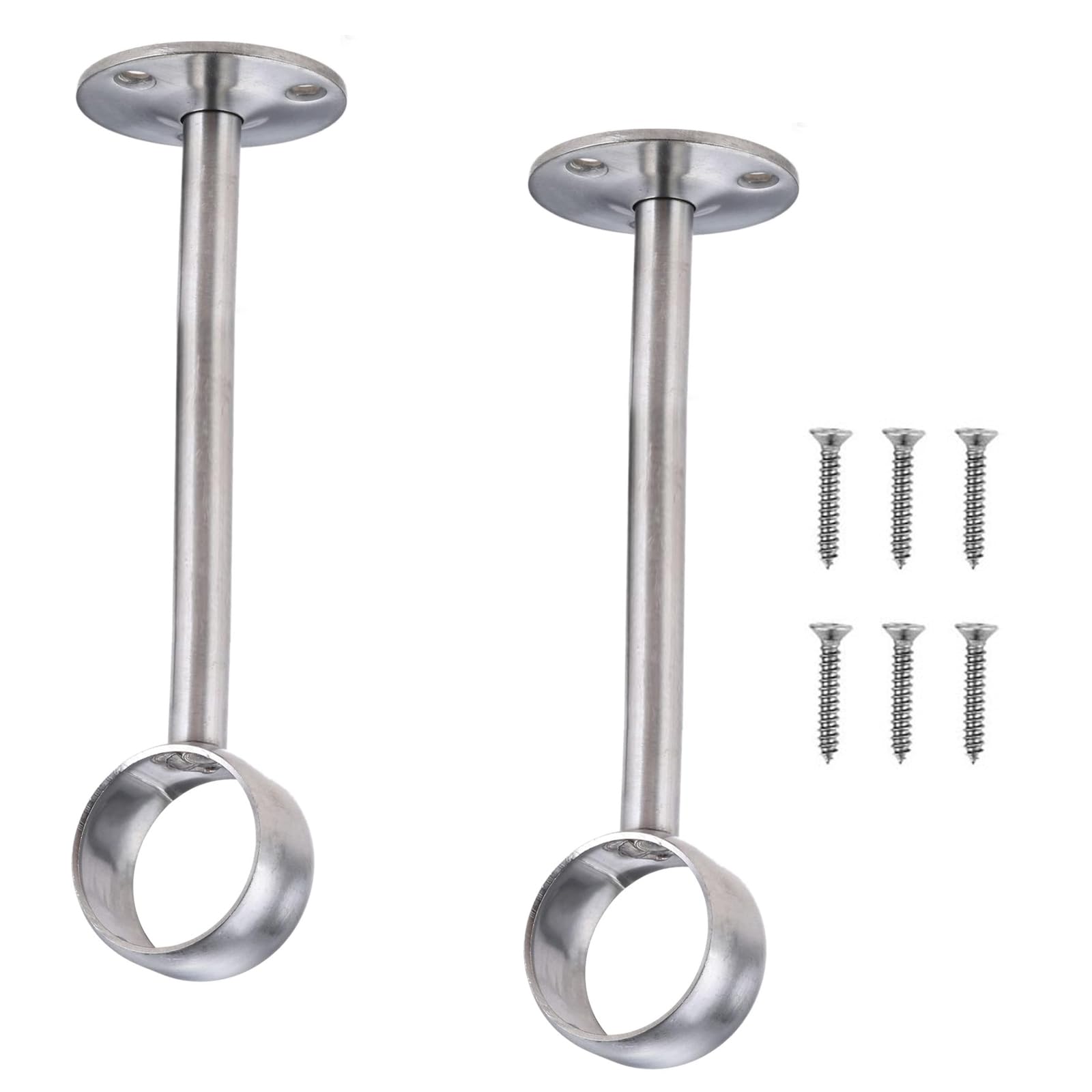 2 Pezzi Staffa Per Montaggio a Soffitto, Bastone Per Tende Inox Supporto, Con Viti, Diametro 25 MM, Staffa Per Tubo Per Guardaroba, Tubo Per Tenda Per Armadio (Argento)