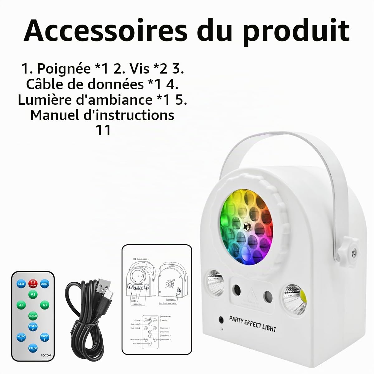 Boule lumineuse disco, en matériau ABS, avec télécommande, lumière d'ambiance LED dynamique, lumière DJ, adaptée aux fêtes de famille/fêtes/mariages/éclairage de scène et autres occasions.