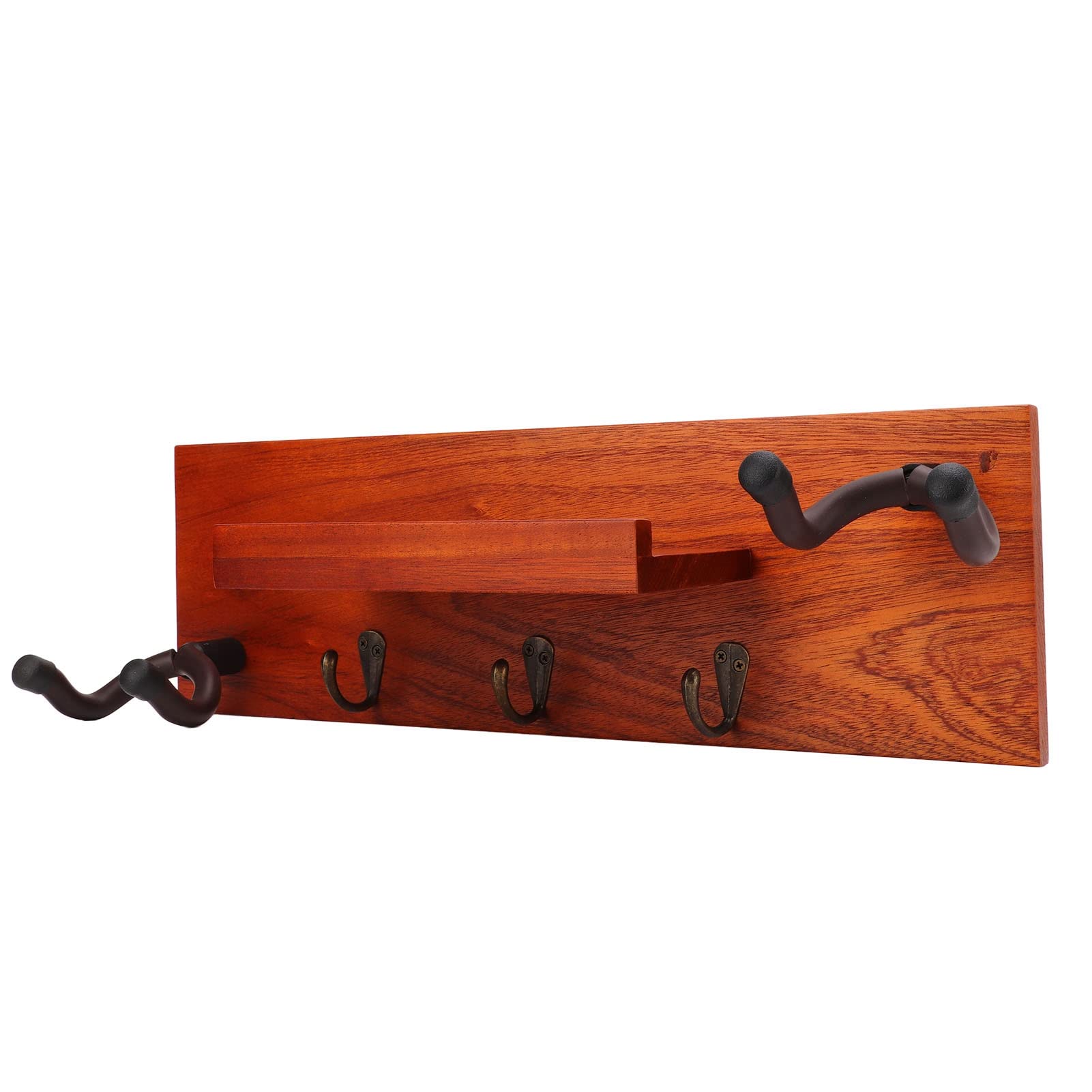 Soporte para estante de pared para guitarra, estante de madera con marco de hierro y almohadillas de silicona, soporte de guitarra multifunción 4 en 1 para guitarras acústicas y