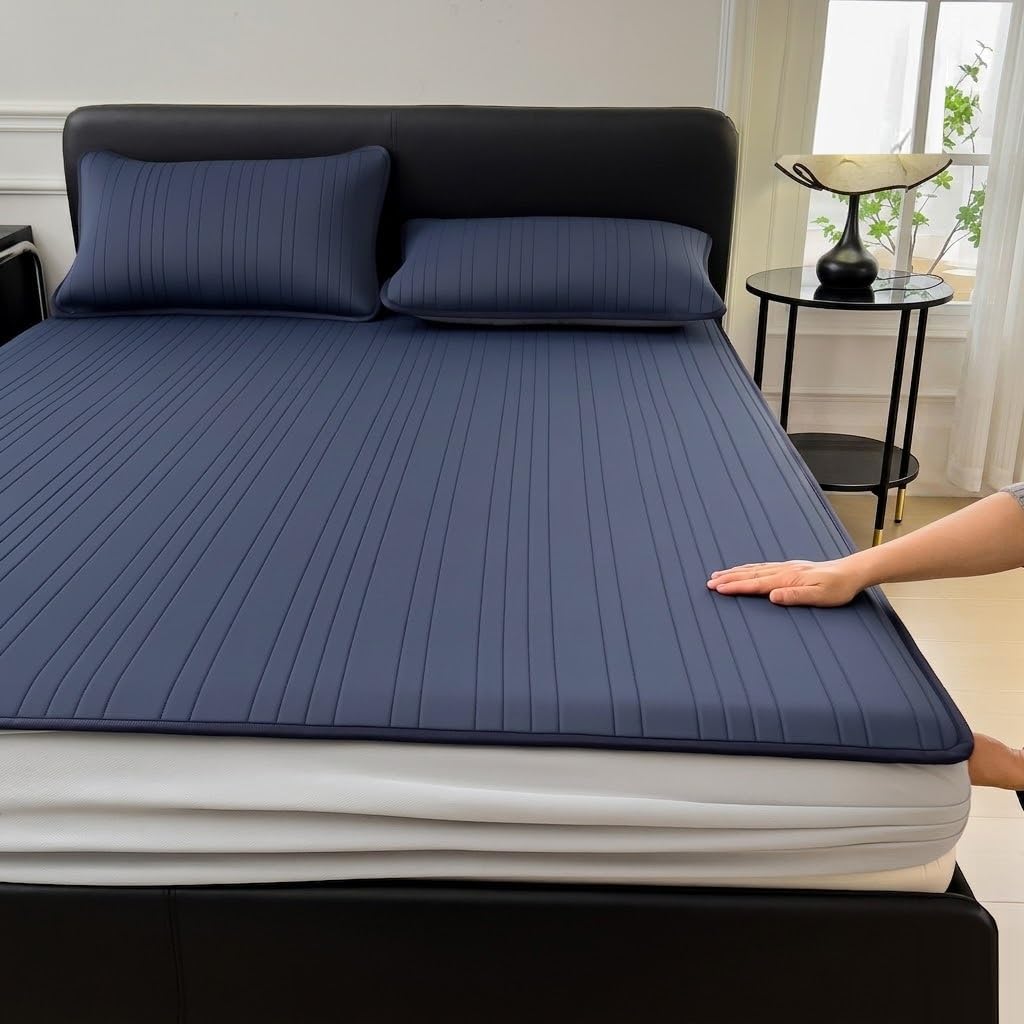 WFXXZL Cooling Fitted Sheet 12" Deep Pocket Cooling Bottom Sheets for Single Double King Beds, Silky Soft Breathable(Dark blue,California King)