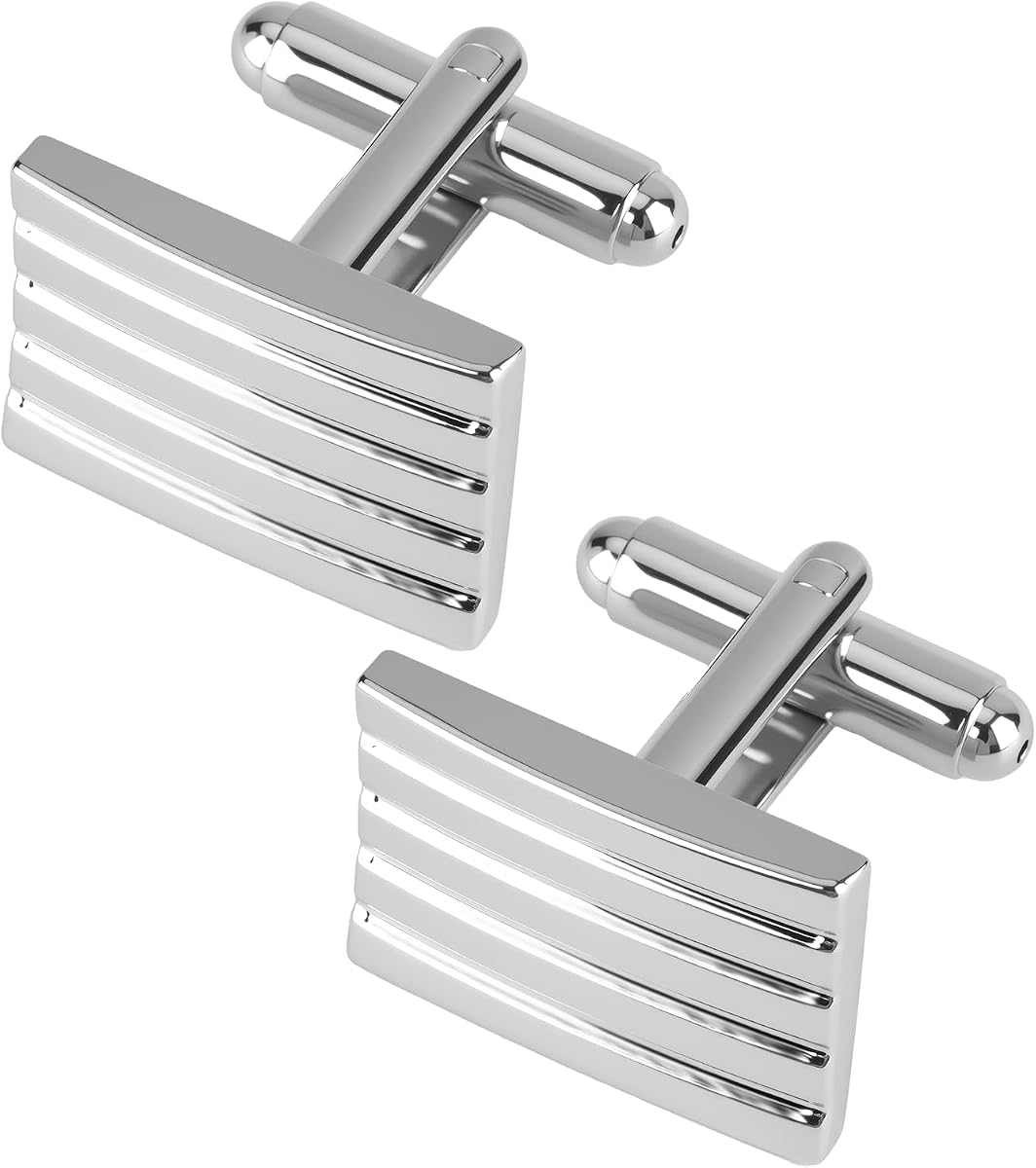 2 Pack Classic Cufflinks for Mens, 2025 Classic Plated Rectangle Cufflinks Luxurious Tuxedo Shirt Cuff Link for Mens Steel Business Wedding Formal Business Gift